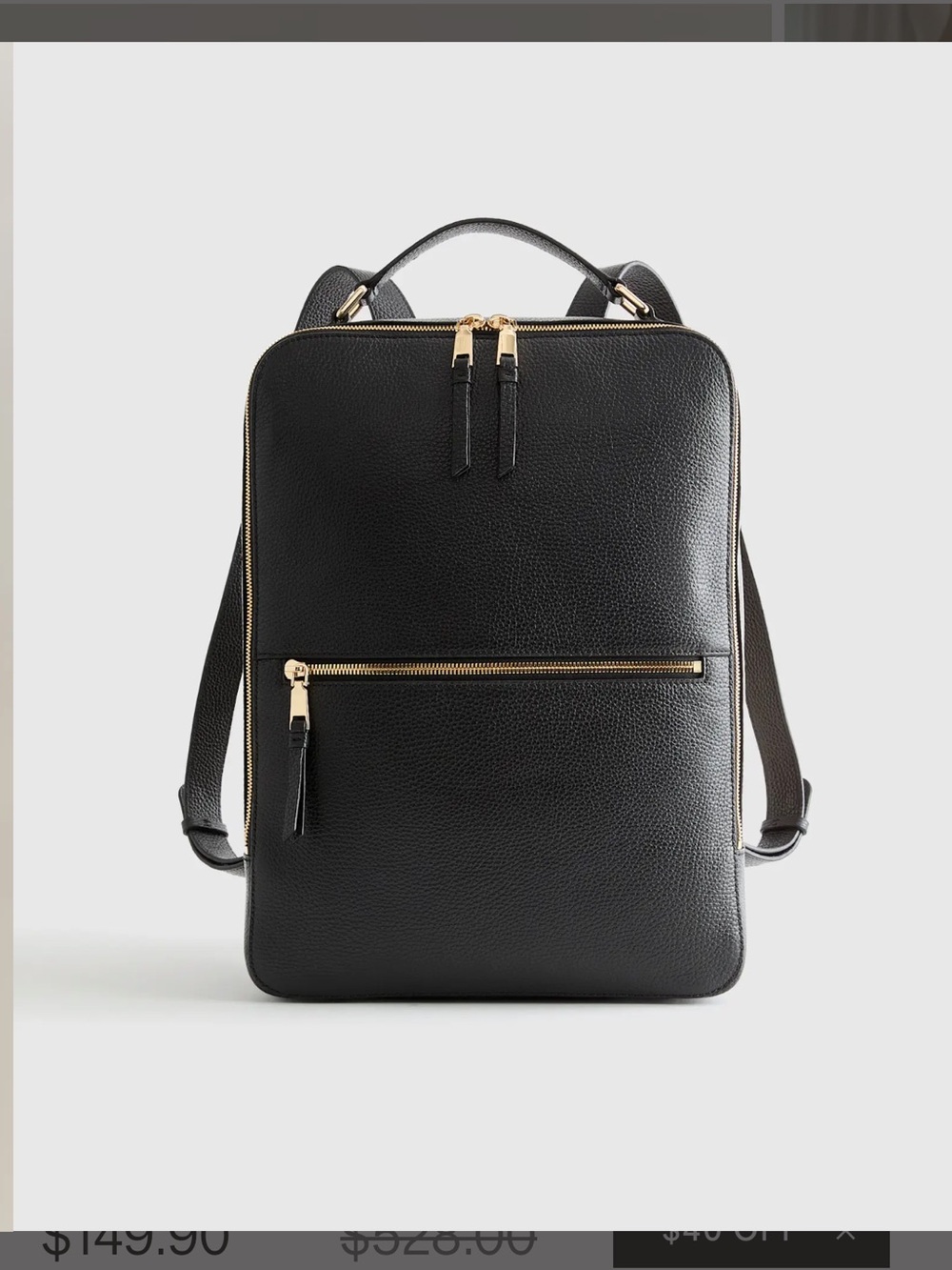 Quince Black Leather Backpack with Gold Hardware
